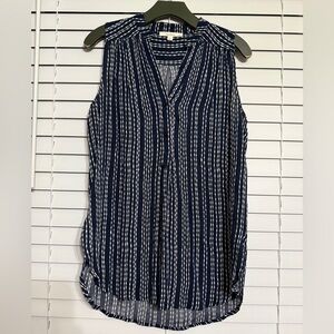#7) Navy with white Striped Sleeveless Top M